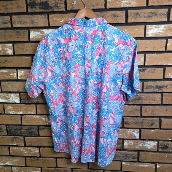 Vineyard Vines Shirt Mens XL Pink Blue Floral Hawaiian Aloha Vacation Button Up - Picture 4 of 11